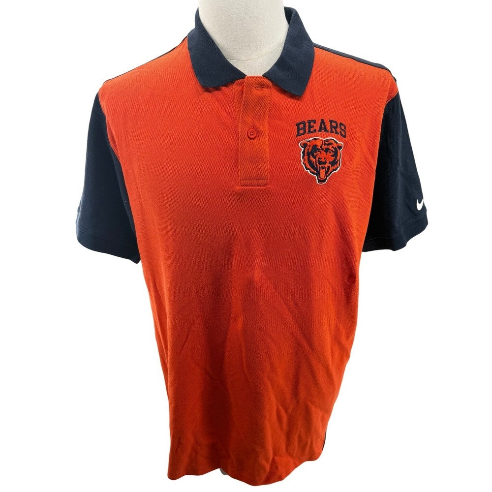 Nike Chicago Bears NFL Mens Orange Embroidered Cotton Polo Shirt Large NEW